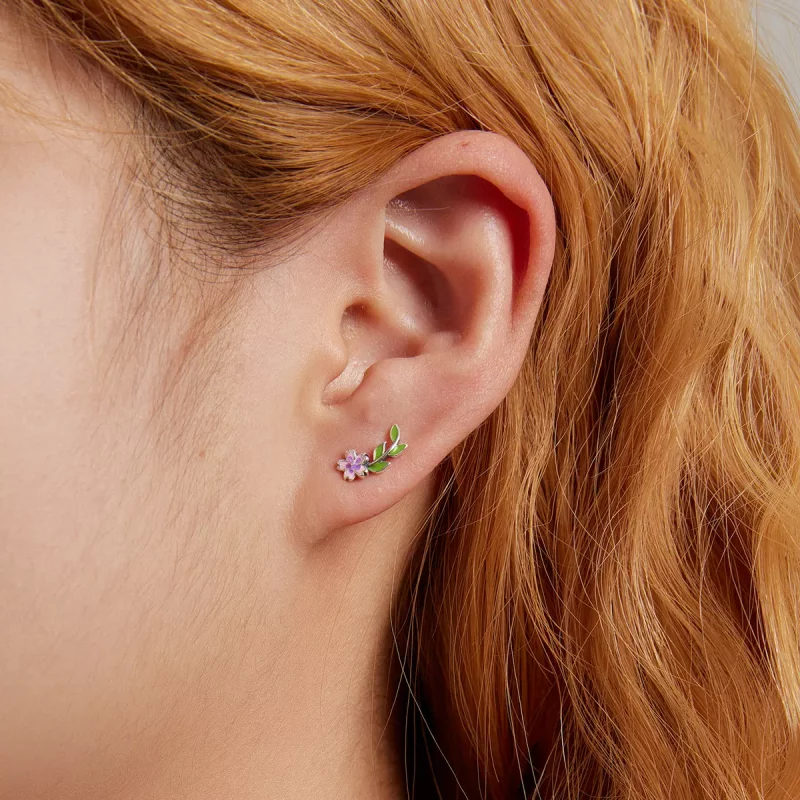 (imagen para) Pendientes de botón de estilo Pandora con flores y hojas - SCE1391 - Ver 6