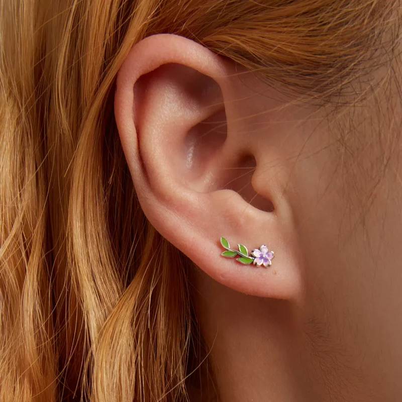 (imagen para) Pendientes de botón de estilo Pandora con flores y hojas - SCE1391 - Ver 7