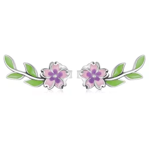(imagen para) Pendientes de botón de estilo Pandora con flores y hojas - SCE1391