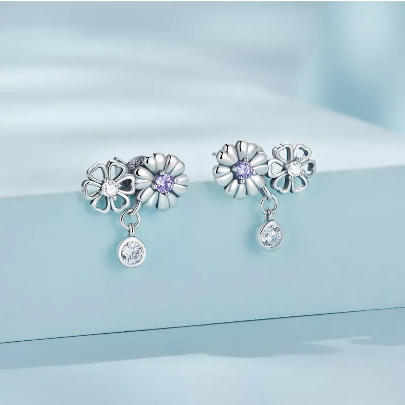 (imagen para) Pendientes de botón de estilo Pandora con pequeñas margaritas - SCE1514 - Ver 2