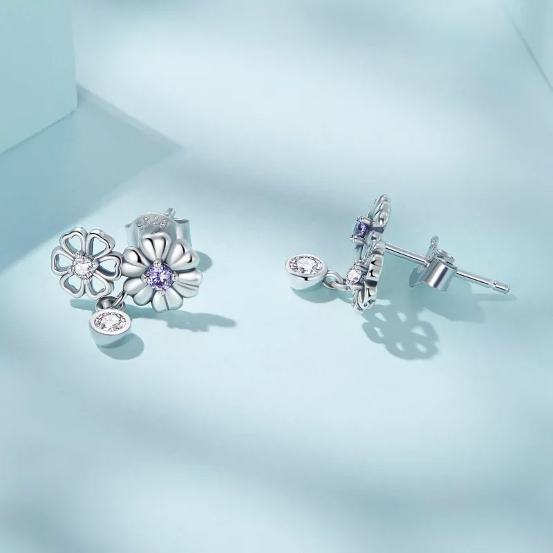 (imagen para) Pendientes de botón de estilo Pandora con pequeñas margaritas - SCE1514 - Ver 3