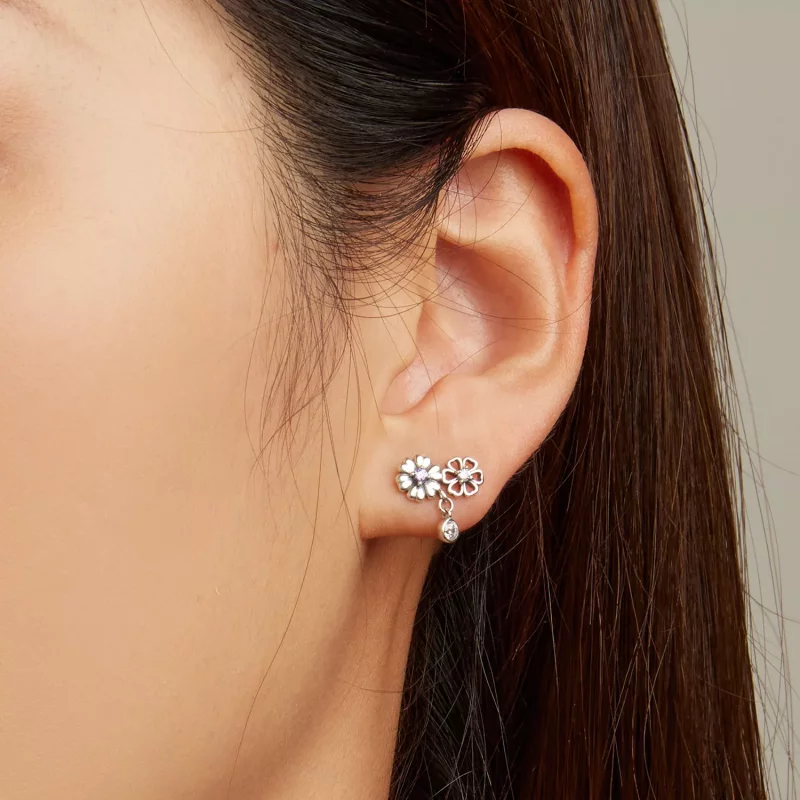 (imagen para) Pendientes de botón de estilo Pandora con pequeñas margaritas - SCE1514 - Ver 5