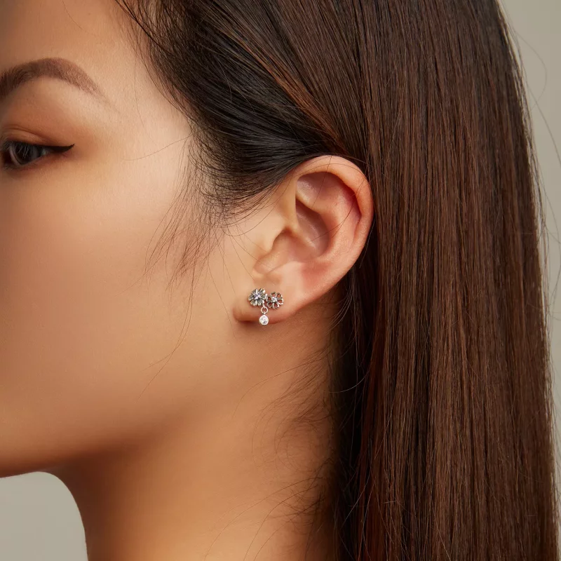 (imagen para) Pendientes de botón de estilo Pandora con pequeñas margaritas - SCE1514 - Ver 6