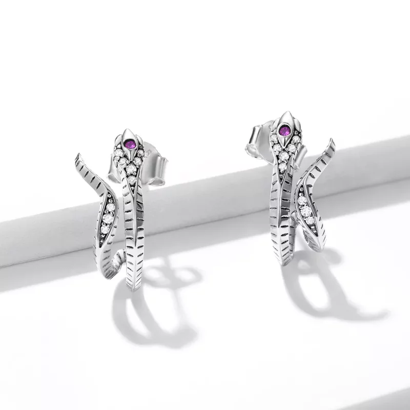 (imagen para) Pendientes de botón en forma de serpiente delicada de estilo Pandora en plata - - Ver 2
