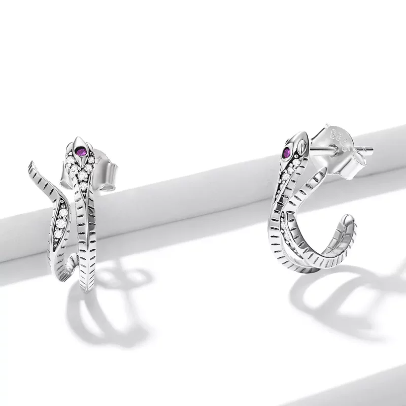 (imagen para) Pendientes de botón en forma de serpiente delicada de estilo Pandora en plata - - Ver 3