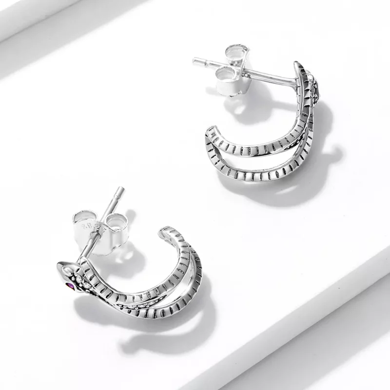 (imagen para) Pendientes de botón en forma de serpiente delicada de estilo Pandora en plata - - Ver 4