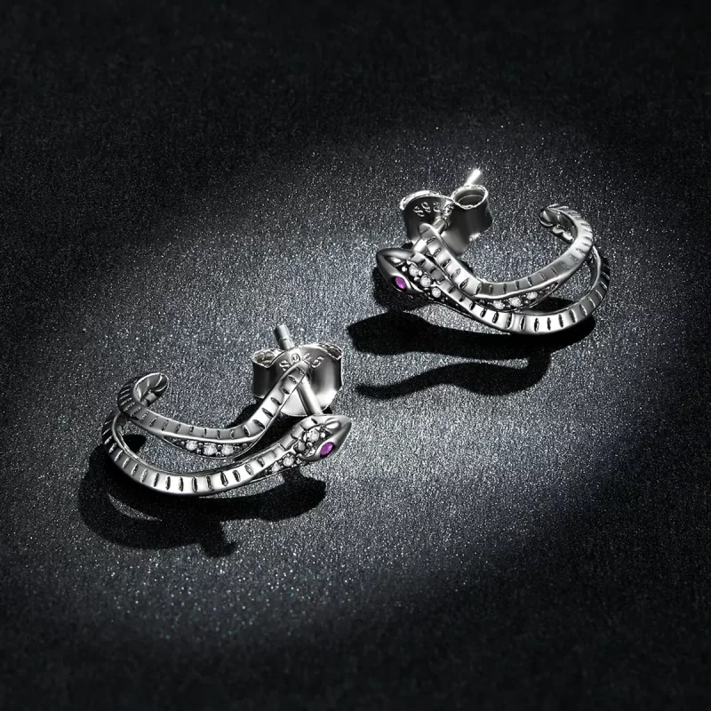 (imagen para) Pendientes de botón en forma de serpiente delicada de estilo Pandora en plata - - Ver 5