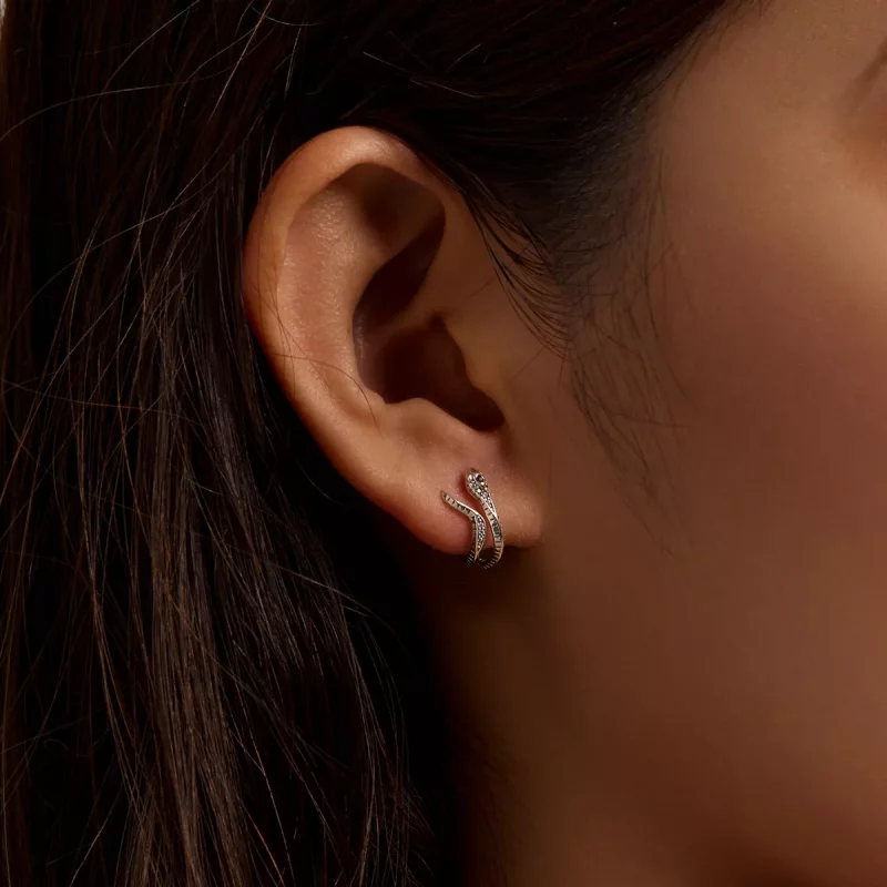 (imagen para) Pendientes de botón en forma de serpiente delicada de estilo Pandora en plata - - Ver 8