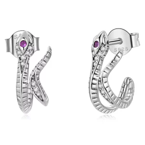 (imagen para) Pendientes de botón en forma de serpiente delicada de estilo Pandora en plata - BSE565