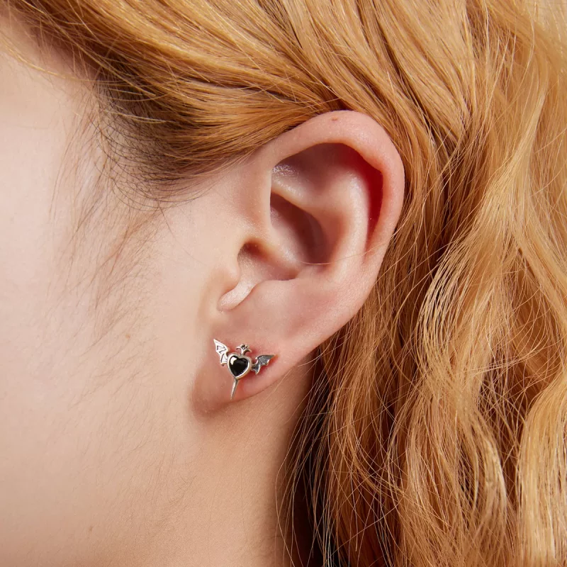 (imagen para) Pendientes de Botón Estilo Pandora con Alas de Amor - SCE1179-BK - Ver 5