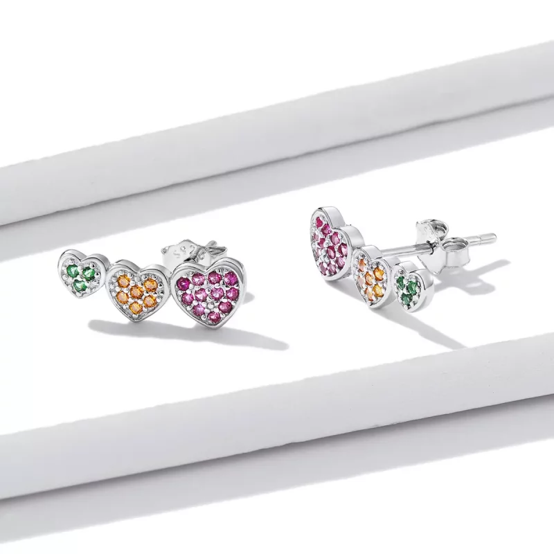 (imagen para) Pendientes de botón estilo Pandora con corazones coloridos - BSE588 - Ver 2