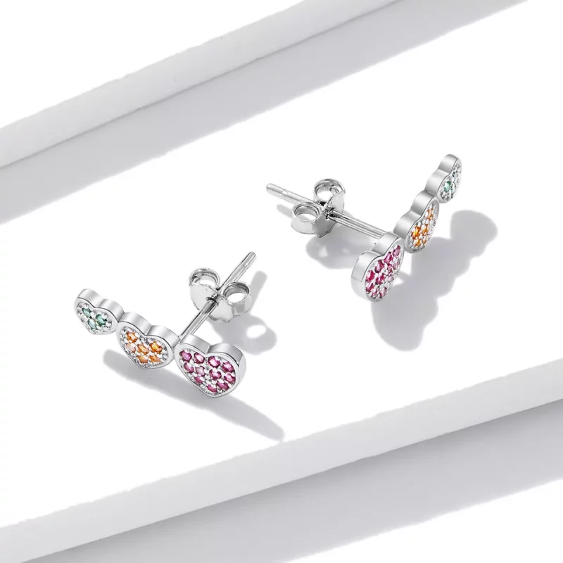 (imagen para) Pendientes de botón estilo Pandora con corazones coloridos - BSE588 - Ver 3