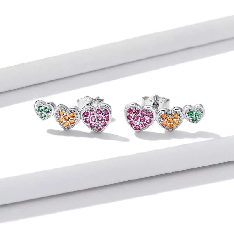 (imagen para) Pendientes de botón estilo Pandora con corazones coloridos - BSE588 - Ver 4