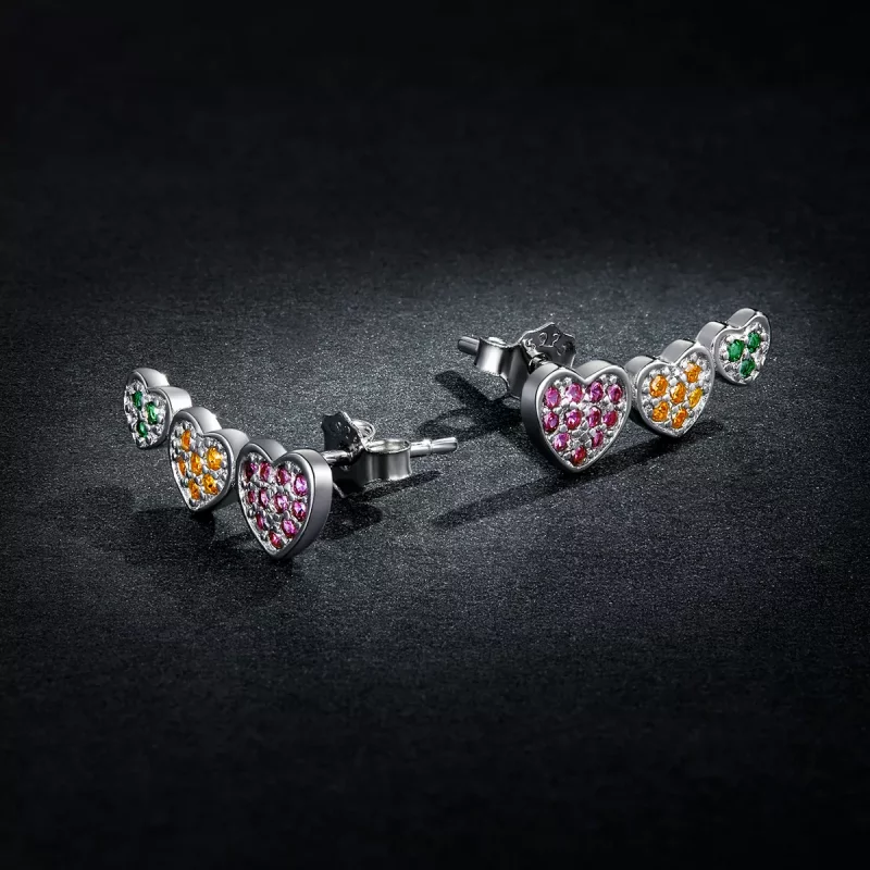 (imagen para) Pendientes de botón estilo Pandora con corazones coloridos - BSE588 - Ver 5