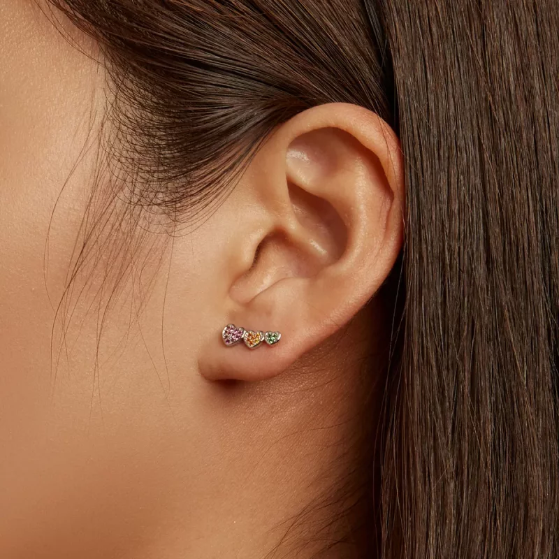 (imagen para) Pendientes de botón estilo Pandora con corazones coloridos - BSE588 - Ver 7