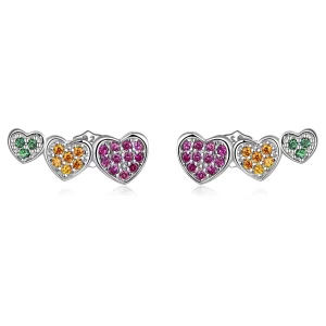(imagen para) Pendientes de botón estilo Pandora con corazones coloridos - BSE588