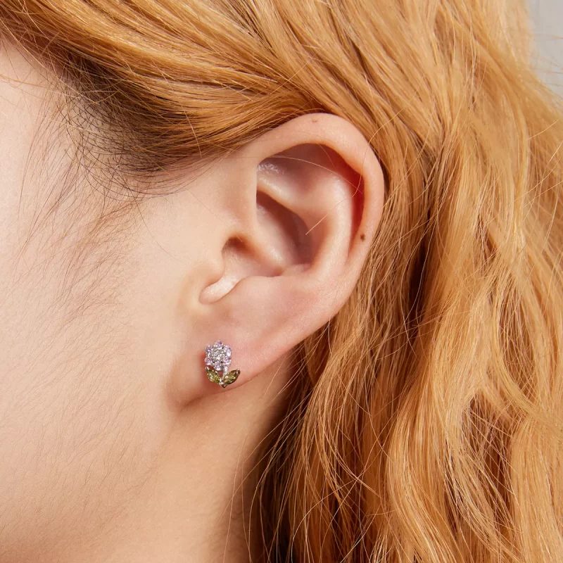 (imagen para) Pendientes de botón estilo Pandora con delicadas flores - BSE592-PK - Ver 3