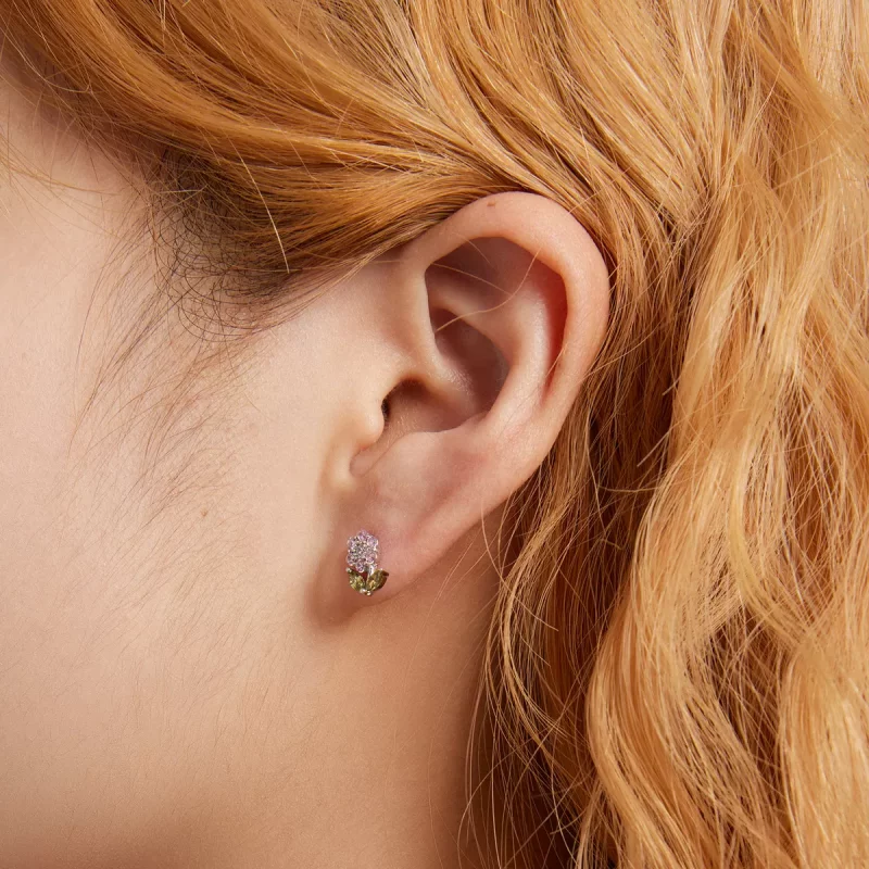 (imagen para) Pendientes de botón estilo Pandora con delicadas flores - BSE592-PK - Ver 4