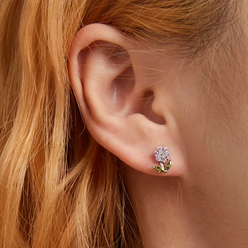(imagen para) Pendientes de botón estilo Pandora con delicadas flores - BSE592-PK - Ver 5