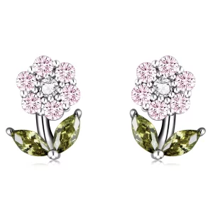 (imagen para) Pendientes de botón estilo Pandora con delicadas flores - BSE592-PK