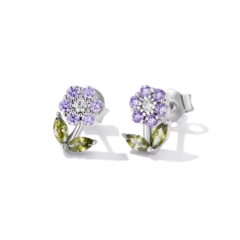 (imagen para) Pendientes de botón estilo Pandora con delicadas flores - BSE592-VT - Ver 2