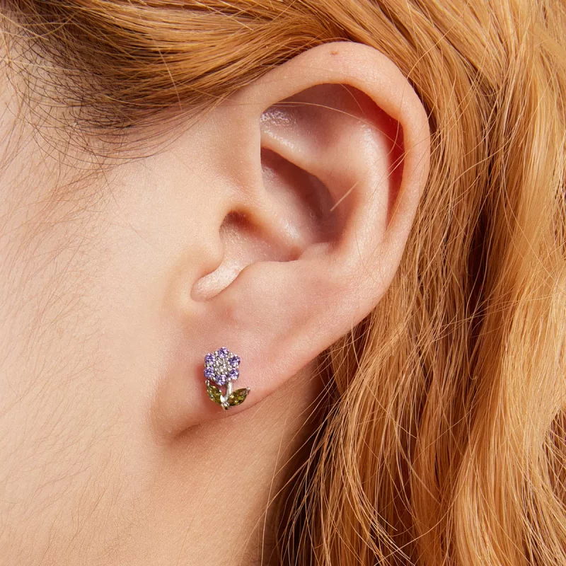 (imagen para) Pendientes de botón estilo Pandora con delicadas flores - BSE592-VT - Ver 3