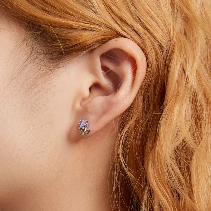 (imagen para) Pendientes de botón estilo Pandora con delicadas flores - BSE592-VT - Ver 4