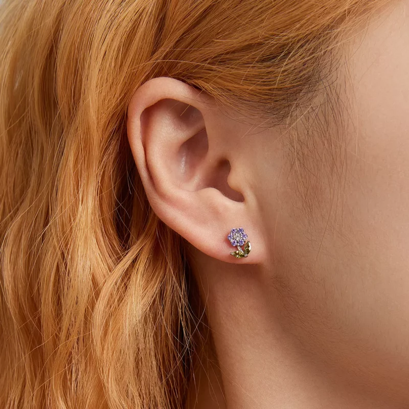 (imagen para) Pendientes de botón estilo Pandora con delicadas flores - BSE592-VT - Ver 5