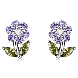 (imagen para) Pendientes de botón estilo Pandora con delicadas flores - BSE592-VT