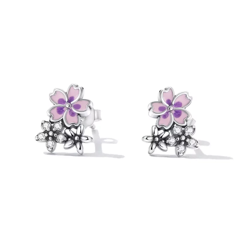 (imagen para) Pendientes de botón estilo Pandora con delicadas flores - SCE1390 - Ver 2