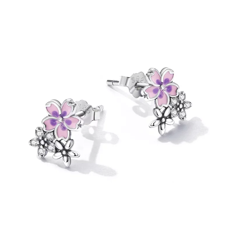 (imagen para) Pendientes de botón estilo Pandora con delicadas flores - SCE1390 - Ver 3