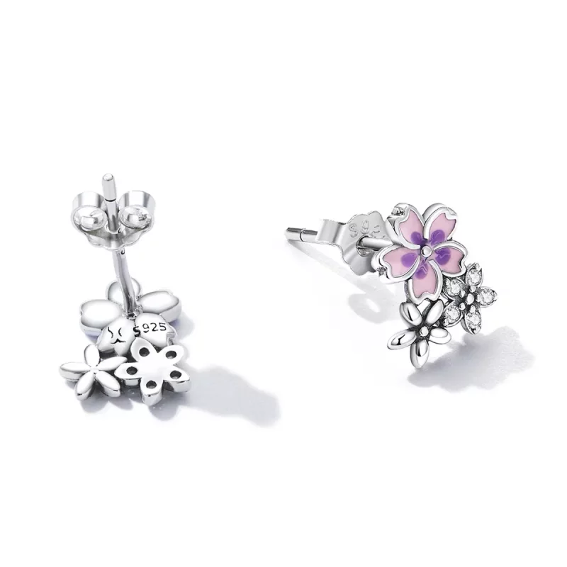 (imagen para) Pendientes de botón estilo Pandora con delicadas flores - SCE1390 - Ver 4