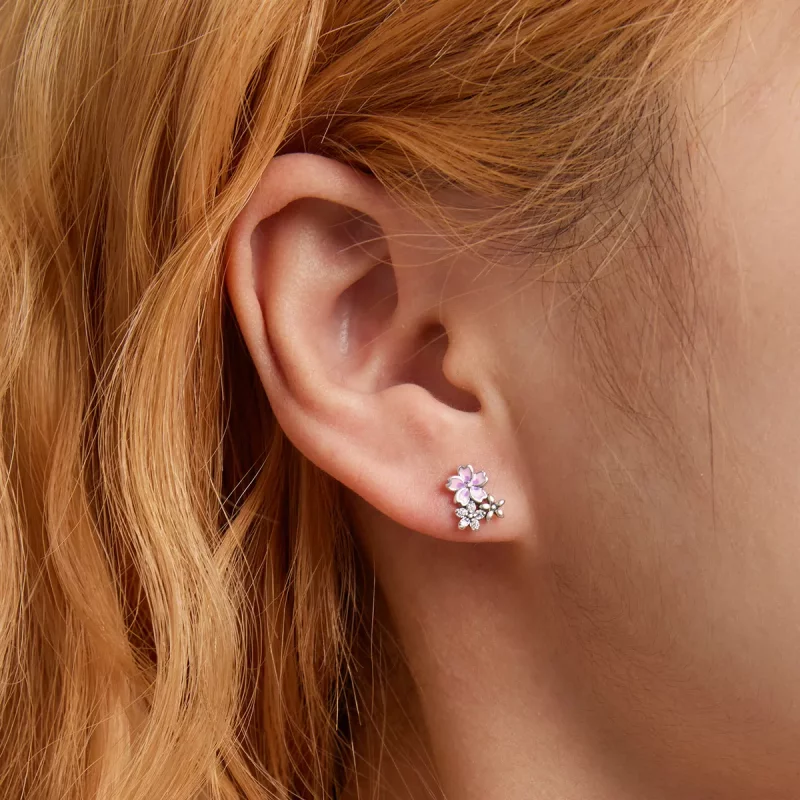 (imagen para) Pendientes de botón estilo Pandora con delicadas flores - SCE1390 - Ver 5