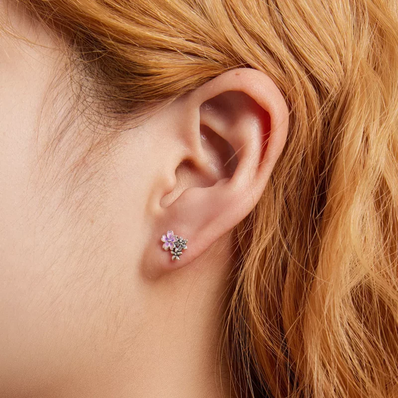(imagen para) Pendientes de botón estilo Pandora con delicadas flores - SCE1390 - Ver 6