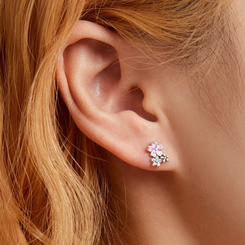 (imagen para) Pendientes de botón estilo Pandora con delicadas flores - SCE1390 - Ver 7