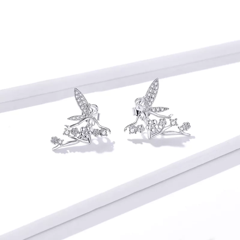 (imagen para) Pendientes de botón estilo Pandora con diseño de elfo de flores - BSE341 - Ver 2