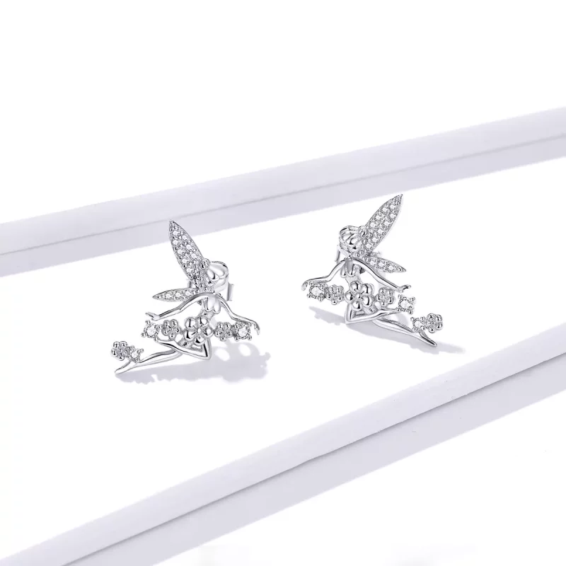(imagen para) Pendientes de botón estilo Pandora con diseño de elfo de flores - BSE341 - Ver 3