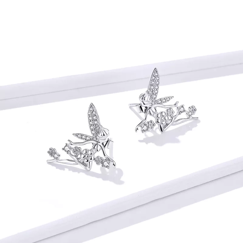 (imagen para) Pendientes de botón estilo Pandora con diseño de elfo de flores - BSE341 - Ver 4