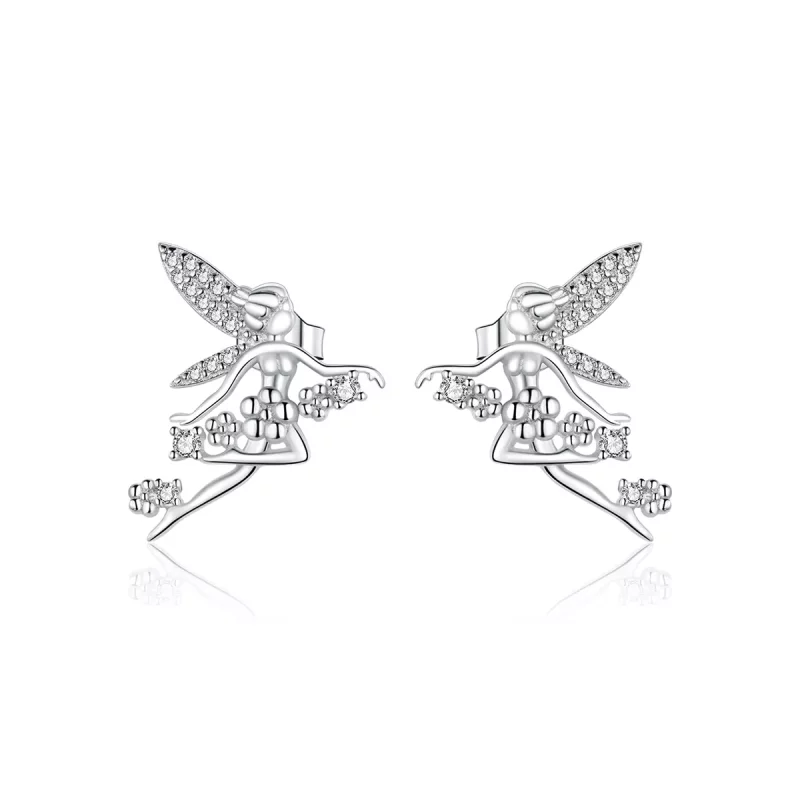 (imagen para) Pendientes de botón estilo Pandora con diseño de elfo de flores - BSE341