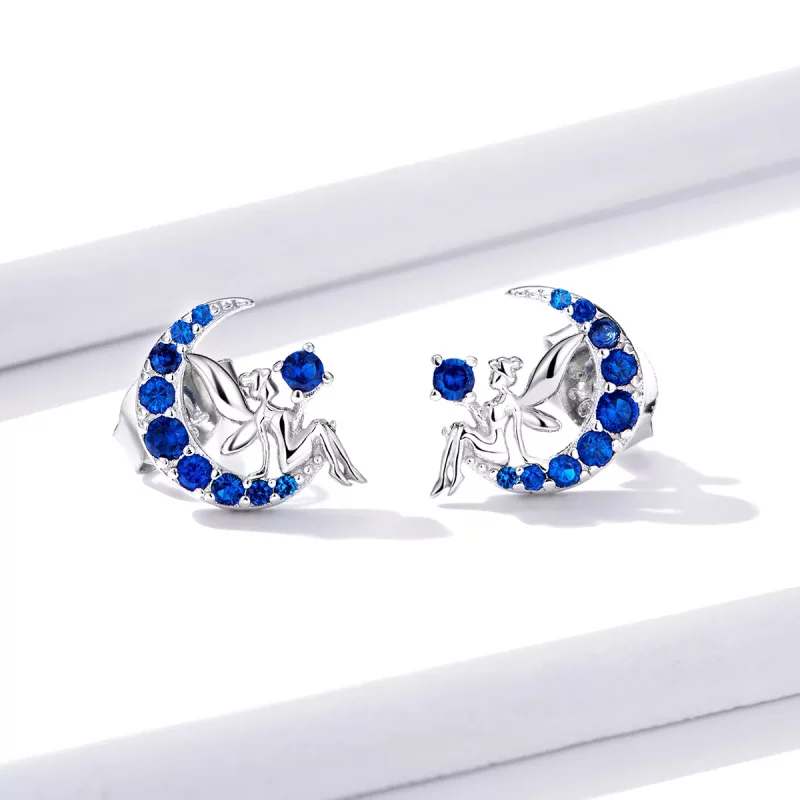 (imagen para) Pendientes de botón estilo Pandora con diseño de elfo de la luna - BSE376 - Ver 2