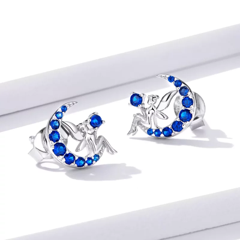 (imagen para) Pendientes de botón estilo Pandora con diseño de elfo de la luna - BSE376 - Ver 3