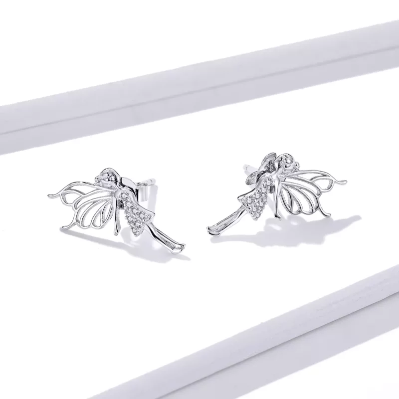 (imagen para) Pendientes de botón estilo Pandora con diseño de elfo y flores - BSE338 - Ver 2