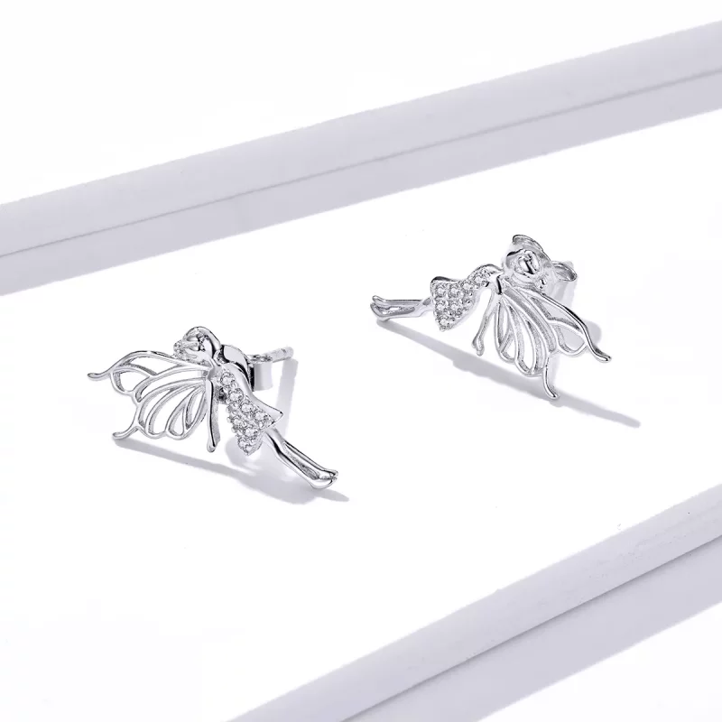 (imagen para) Pendientes de botón estilo Pandora con diseño de elfo y flores - BSE338 - Ver 3