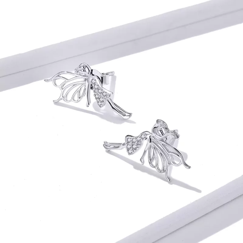 (imagen para) Pendientes de botón estilo Pandora con diseño de elfo y flores - BSE338 - Ver 4