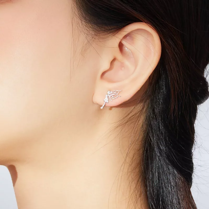 (imagen para) Pendientes de botón estilo Pandora con diseño de elfo y flores - BSE338 - Ver 6