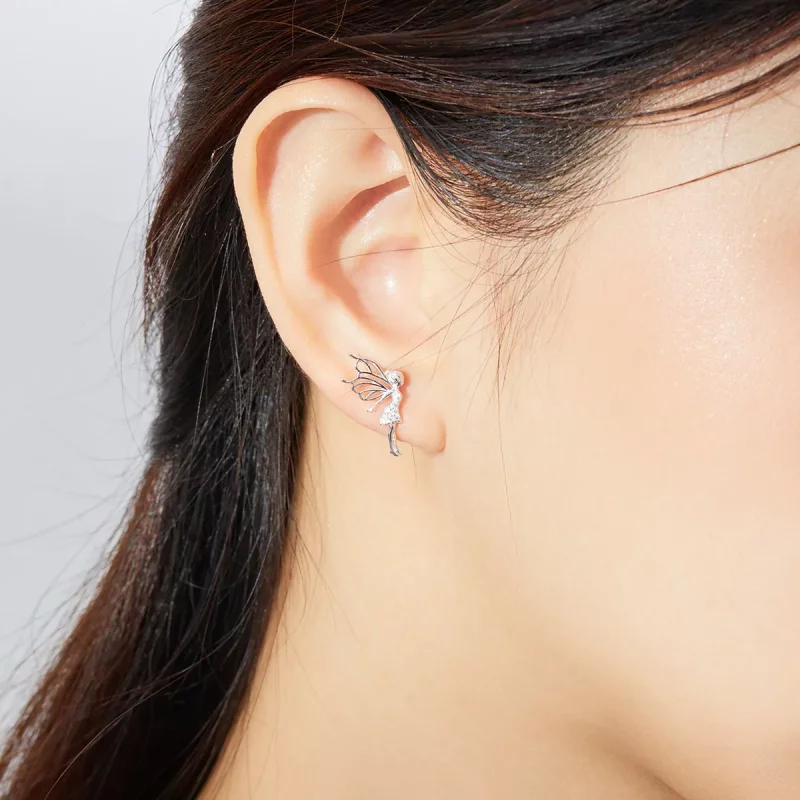 (imagen para) Pendientes de botón estilo Pandora con diseño de elfo y flores - BSE338 - Ver 7