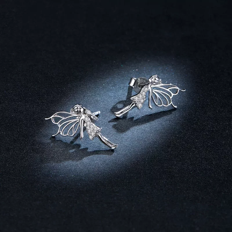 (imagen para) Pendientes de botón estilo Pandora con diseño de elfo y flores - BSE338 - Ver 8