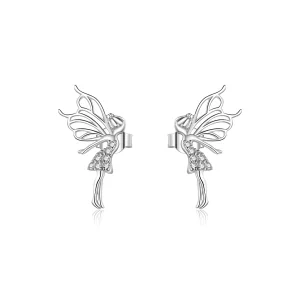 Pendientes de botón estilo Pandora con diseño de elfo y flores - BSE338 (imagen para) Pendientes de botón estilo Pandora con diseño de elfo y flores - BSE338
