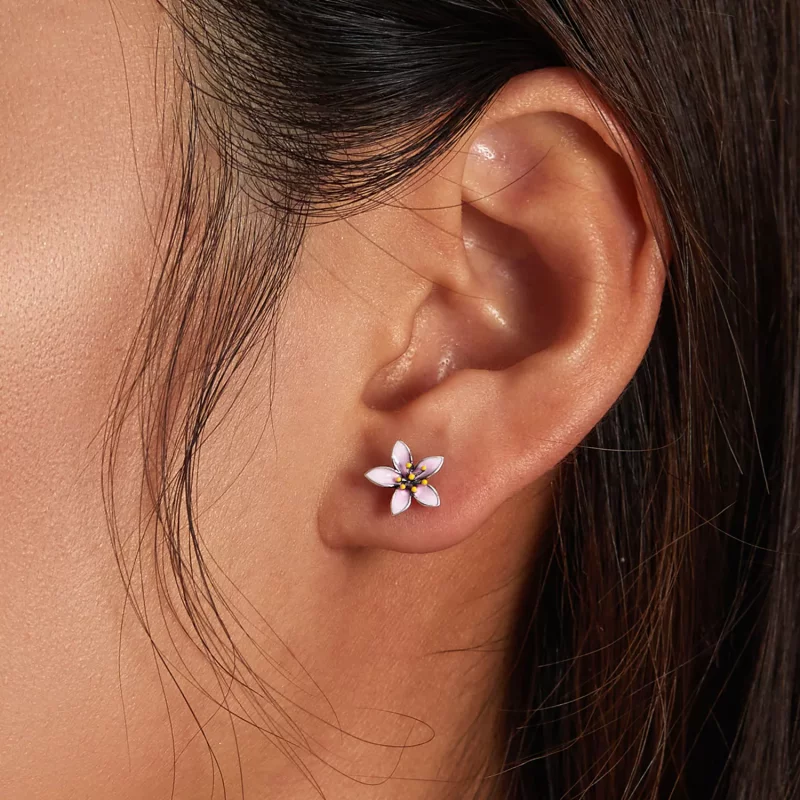 (imagen para) Pendientes de Botón Estilo Pandora con Diseño de Flores de Cerezo Rosa - SCE1273 - Ver 6