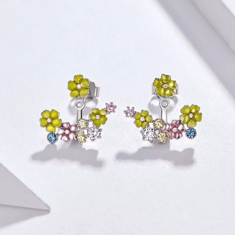 (imagen para) Pendientes de botón estilo Pandora con diseño de racimo de flores - BSE106 - Ver 2